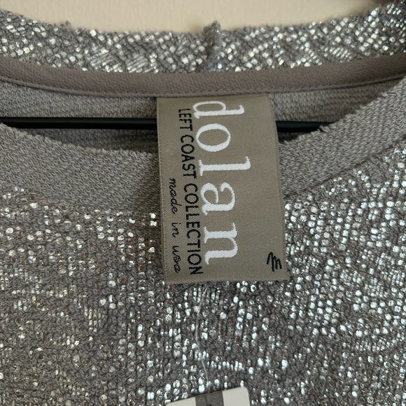 NWT Anthropologie Dan Left Coast Silver Metallic Shine Crewneck Sweatshirt Top M - Picture 2 of 8